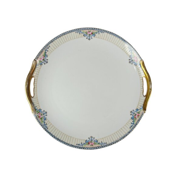 Noritake Savoy Handled Porcelain Serving Tray 10" Floral Gold Trim Vintage Japan - Picture 1 of 8